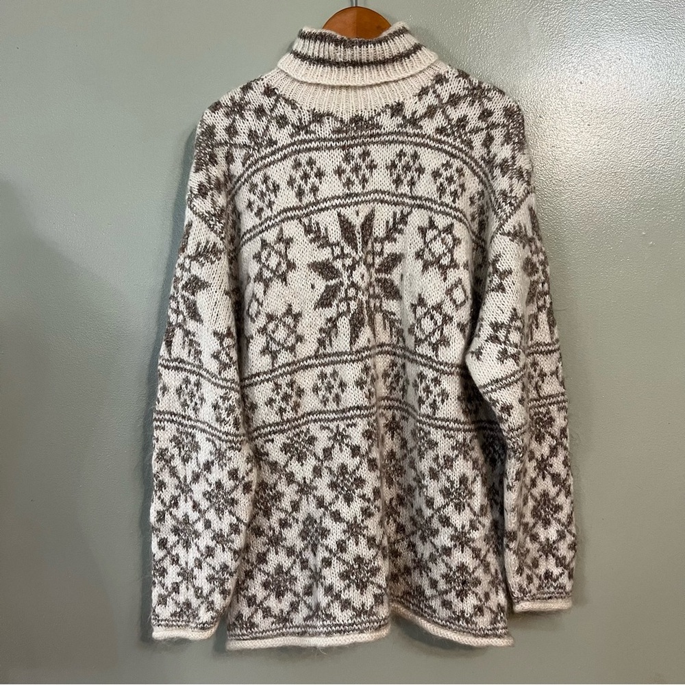 Skyr Womens Nordic Patterned Cream and Brown Sweater Ski Outdoor L